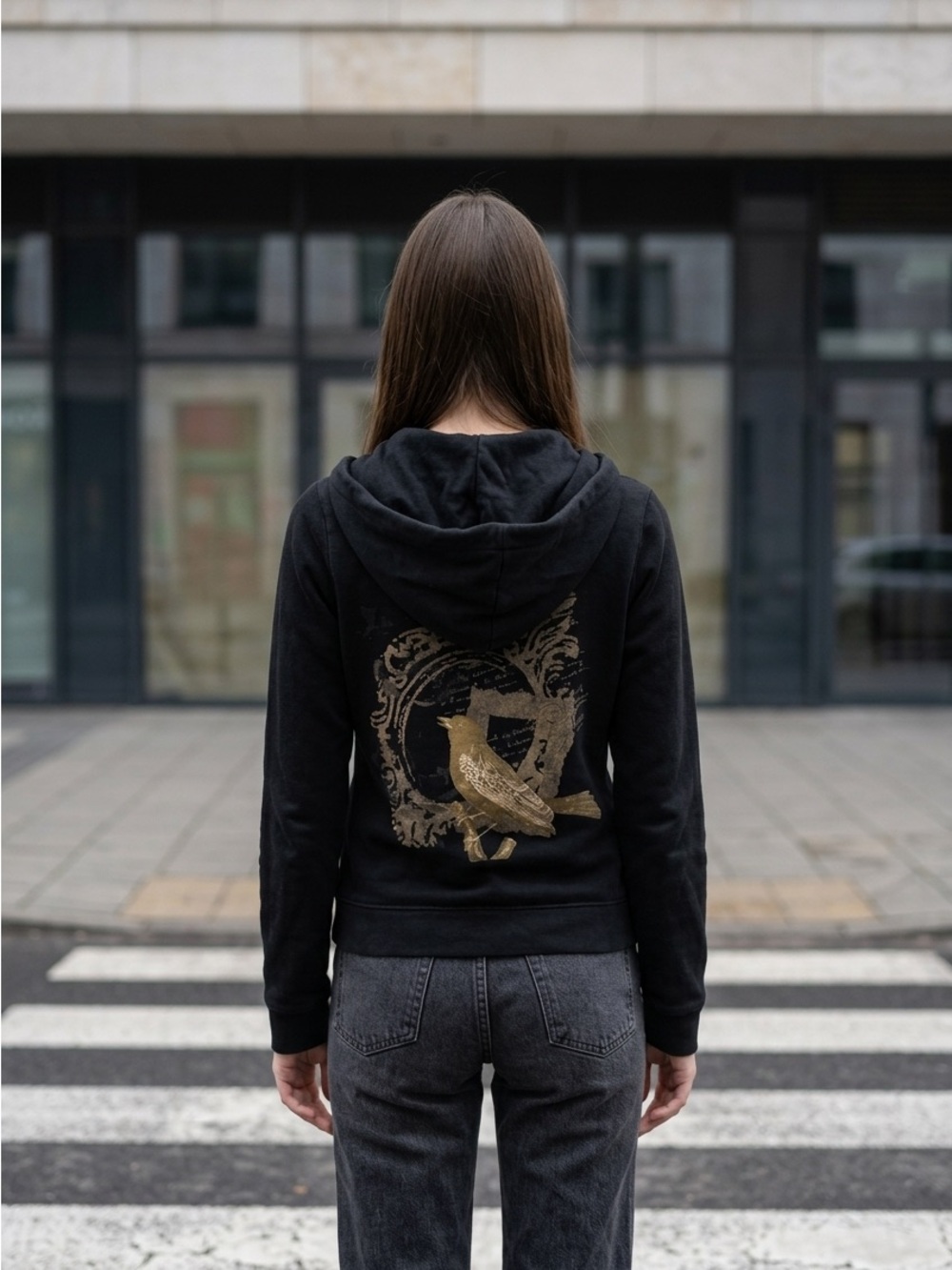 Rare Vintage Juicy Couture Black Zip-Up Hoodie with Crest Patch